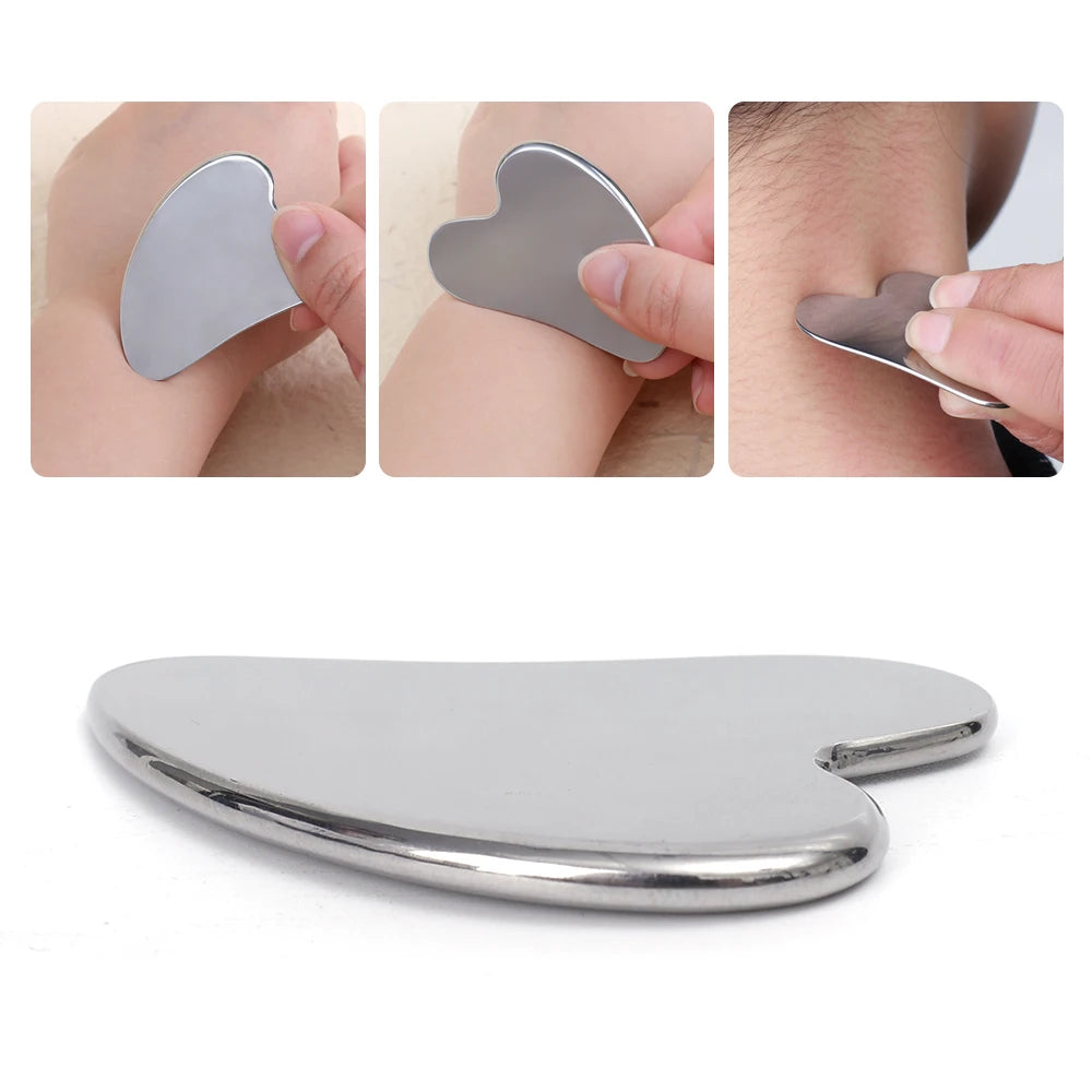 Stainless Steel Gua Sha Scraper Heart Shape Massage Board Face Neck Body Relaxation Facial Scraping Plate SPA Beauty Tools