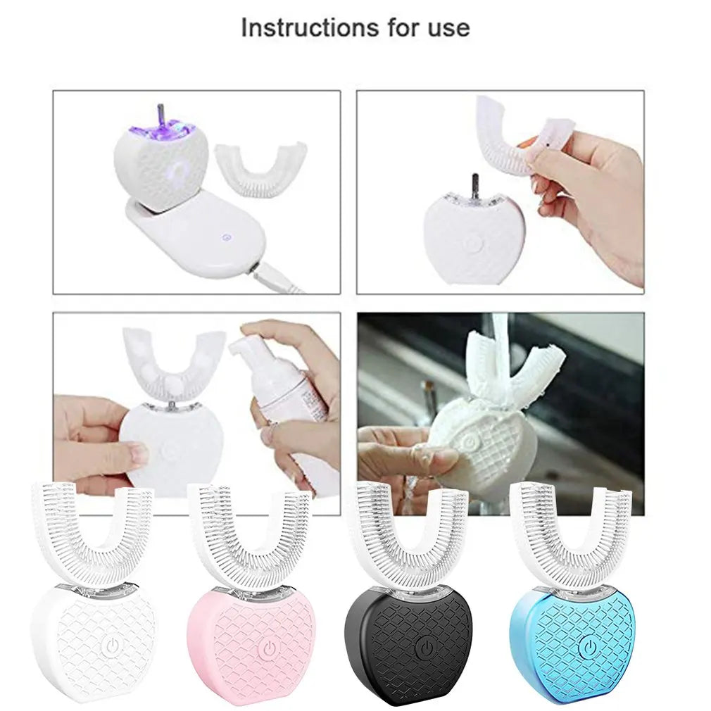 U Shape 360 Degree Automatic Lazy Sonic Electric Toothbrush Cold Blue Light Tooth Whitening Tool Ultrasonic Tooth Cleaner Brush
