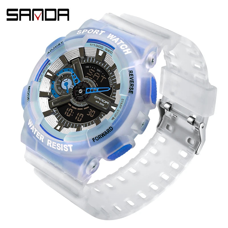 Sanda new 3029 watch luminous fashion personality Electronic Watch fluorescence watch Shell Man Watch