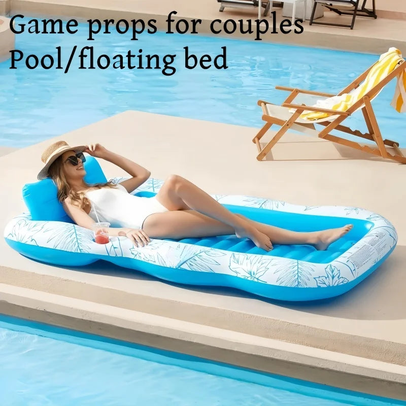 Inflatable Adult Pool Lounger Float - Large Beach Sun Tanning Floaty Raft Sunbathing Water Lounge Float Tub with Drink Holder