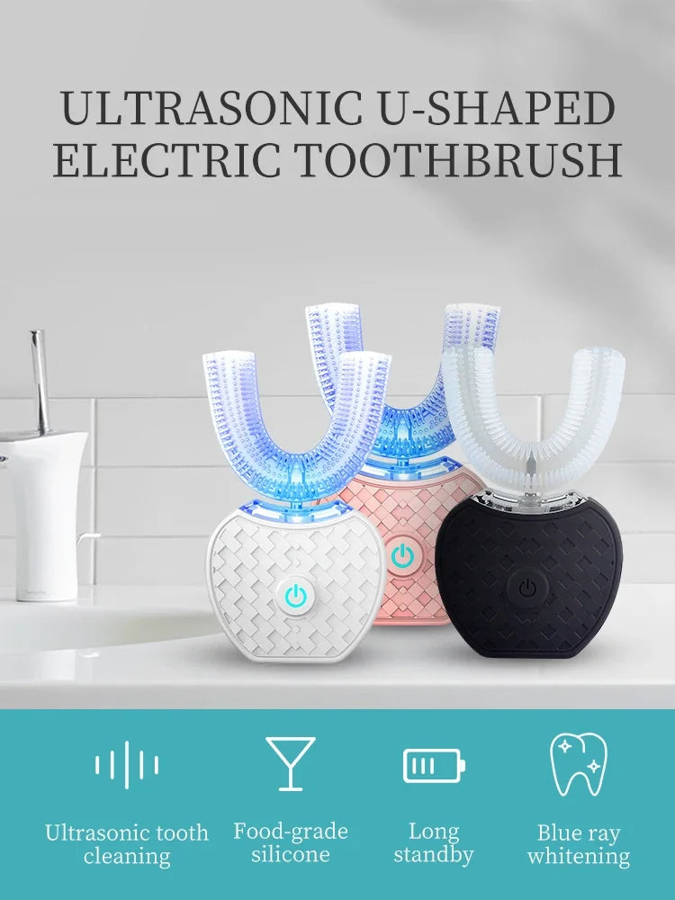 Ultrasonic Electric Toothbrush Adult,Automatic Toothbrush U-Shape Full Mouth 360° Clean Teeth Whitening IPX7 Waterproof