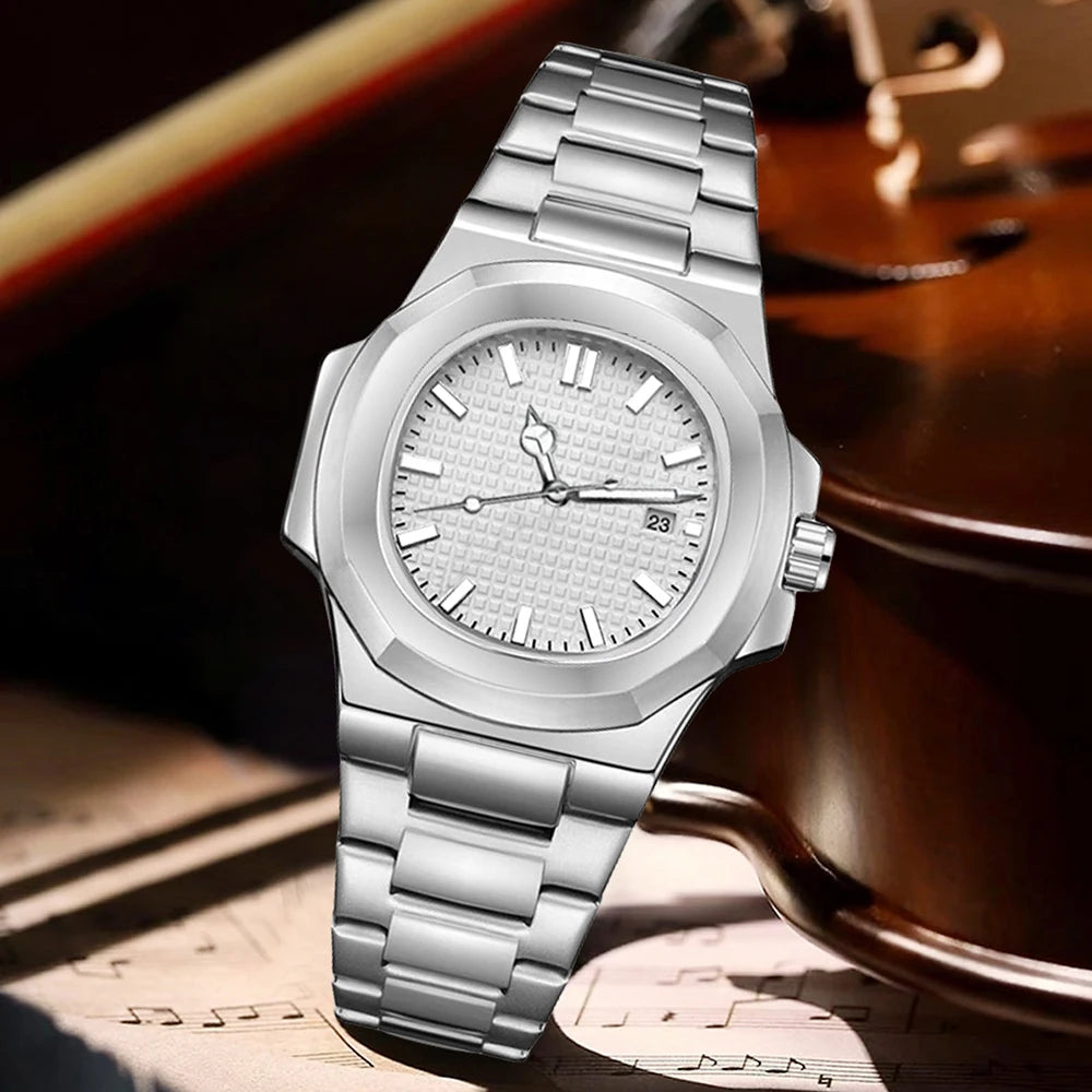 1PCS Silver Men's Watch Fashion Trend Simple Wind Strap Calendar Quartz Watch Suitable for Daily Clothing Matching Perfect Gift