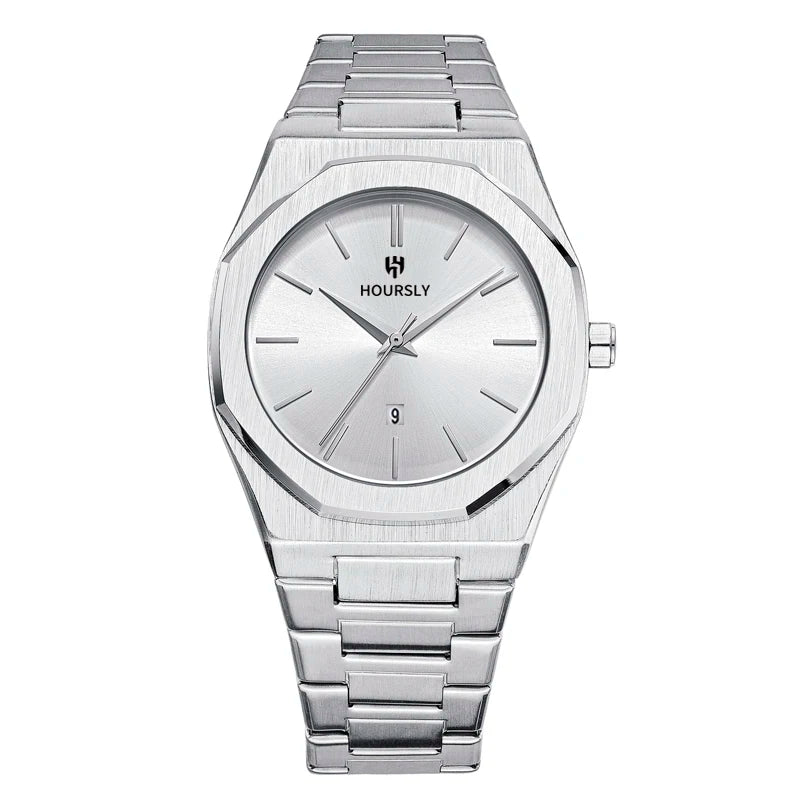 Luxury personalized men watch stainless steel strap waterproof circular calendar quartz clock simple line dial business fashion