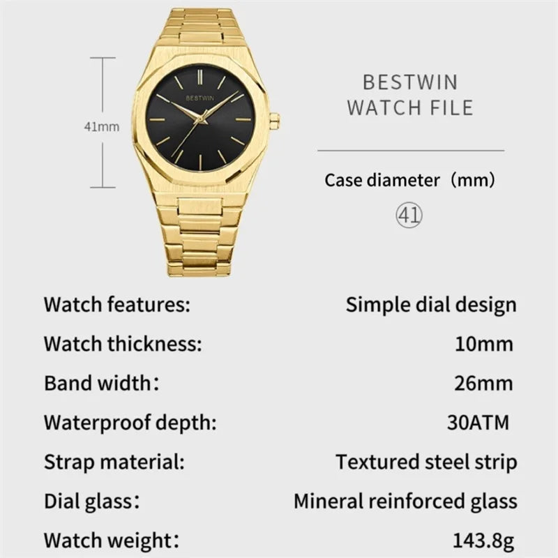 Quartz Watch For Men Original Top Brand All Black Stainless Steel Men's Wristwatch Classic Business Waterproof Japan Movement