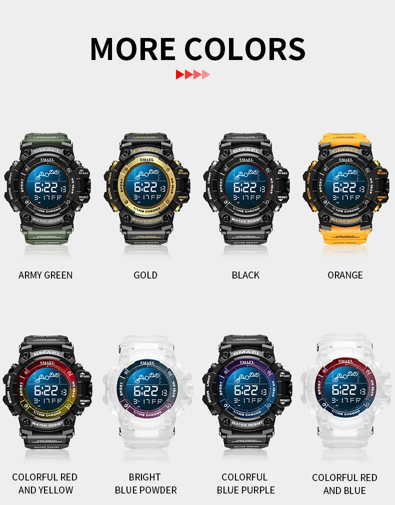 SAMEL Men Digital Watch Sport Shock Military Watches Waterproof Tactical Electronic Wristwatch Green Male Large Face Sport Clock