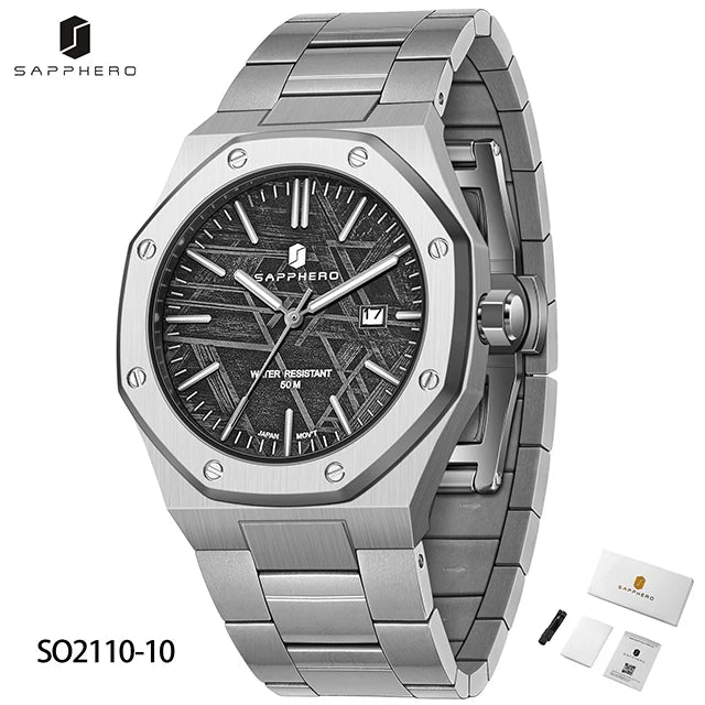 SAPPHERO Men's Watch, Stainless Steel Strap, Water-Resistant Design, Automatic Calendar, Festive Gifts, Exquisite Gift Box Clock