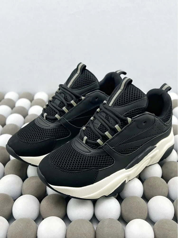 Spring Summer Fashion B22 Breathable Casual Snug Flat Bottom Low-top Shoes Men's Round Toe Net Cloth Patchwork Lace-Up Shoes