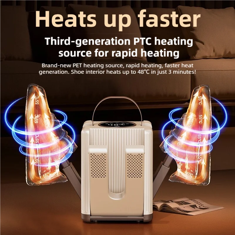 New 6-head shoe dryer can dry up to 3 pairs of shoes at a time. It quickly dries, deodorizes, disinfects, and has a smart timer