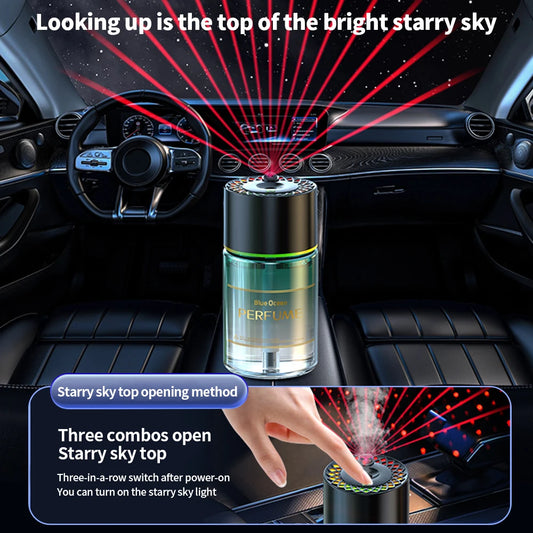 160ML Smart Car Air Freshener with LED Starry Ambient Light Rechargeable Car Aroma Diffuser 4 Levels Adjustable Nanometer Spray