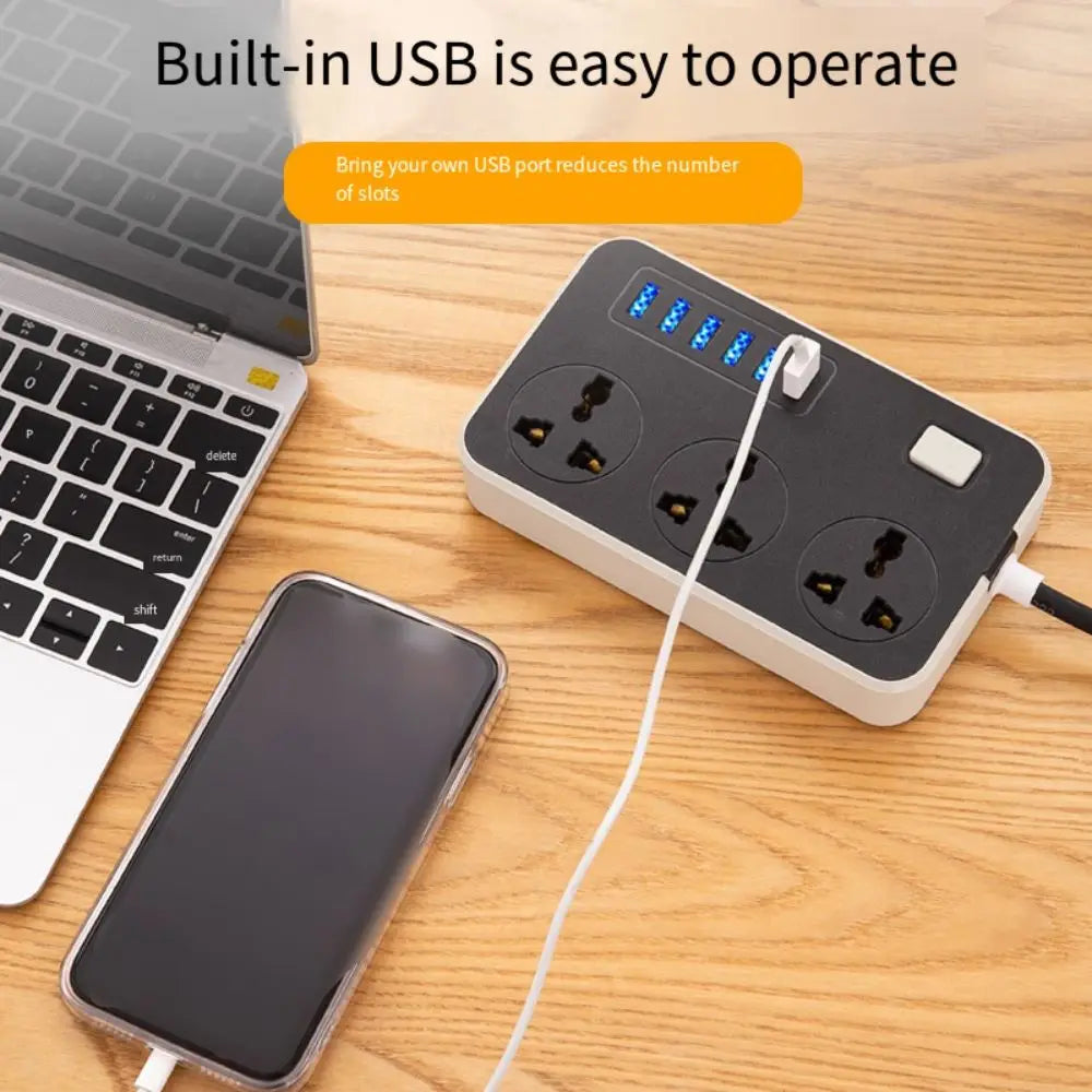 UK EU US Outlet Power Strip 2m Extension Cord 3-Outlets Extended USB Socket Power Button Safe Universal Plug Electrical Socket