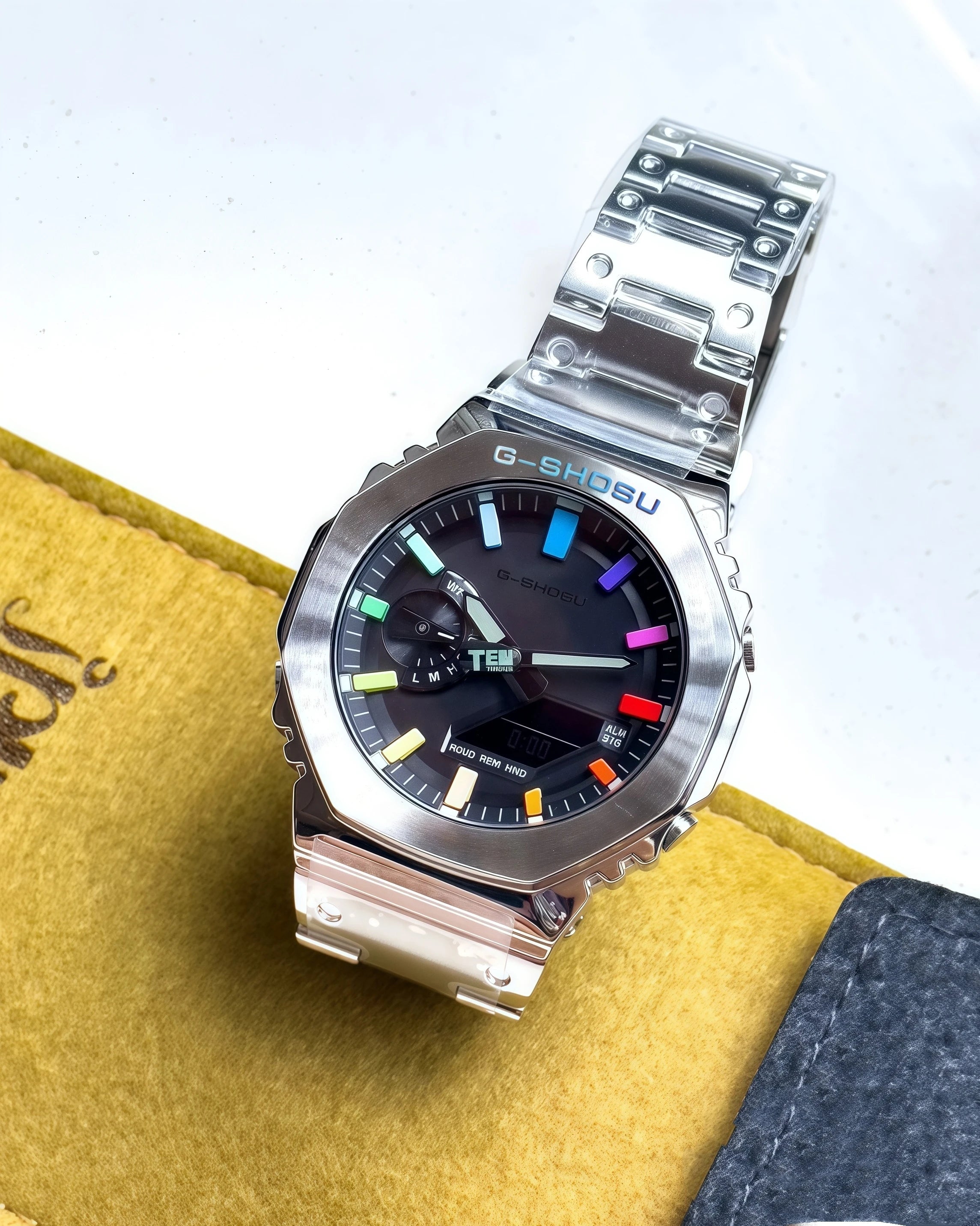 Electronic Unisex Watch Full Digital Sports Function LED Alloy Large Dial World Time Steel Strap GMB Oak Series