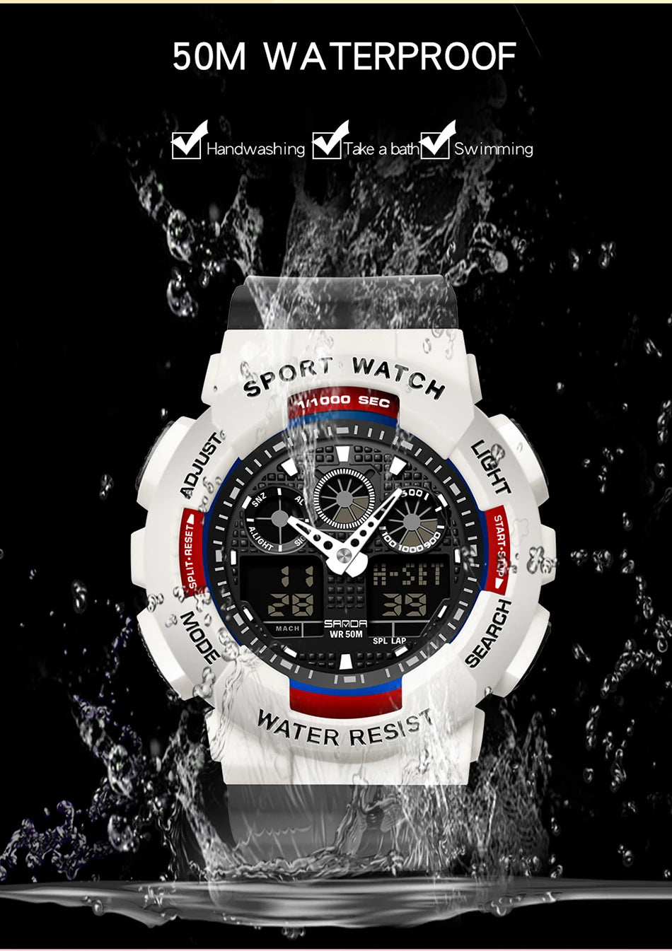 Sport Watch Men Luxury Double Time Electrconi Watches Women's Wristwatch Fashion Shockproof Stopwatch Military Sports Clock