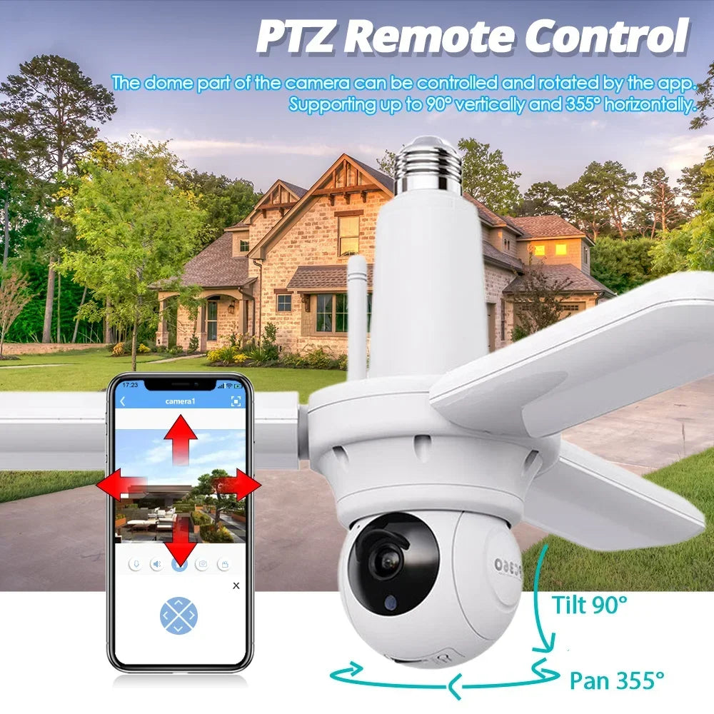 Smart 5MP WIFI Security Camera E27 Bulb Floodlight 2K HD Video Wireless Surveillance IP Cameras Wi-Fi PTZ Home CCTV Night Vision