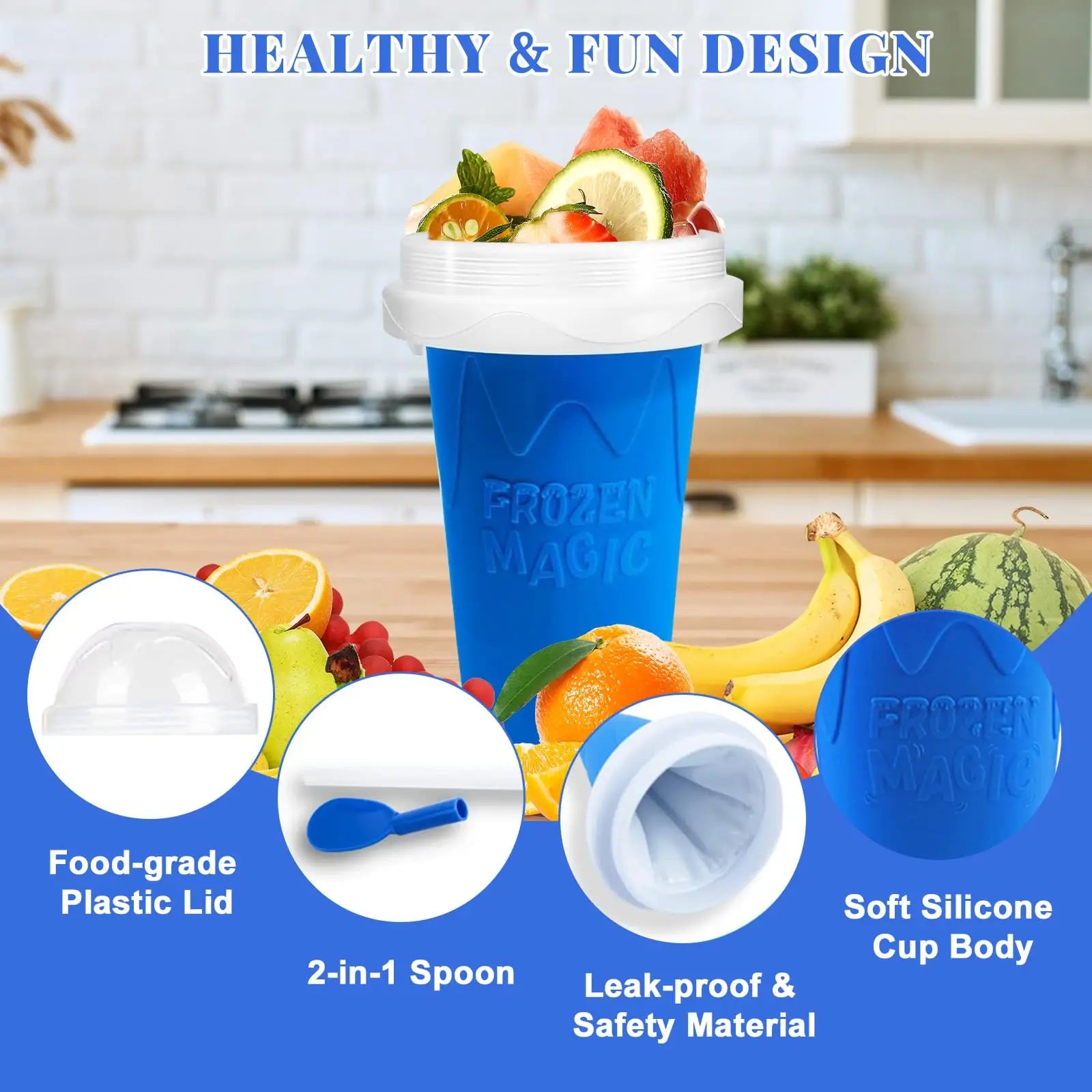 Slushie Cup DIY Magic Slushy Maker Cups Portable Cup for Juices Milk and Ice Cream Make Double Layers Silica with Lid Straw
