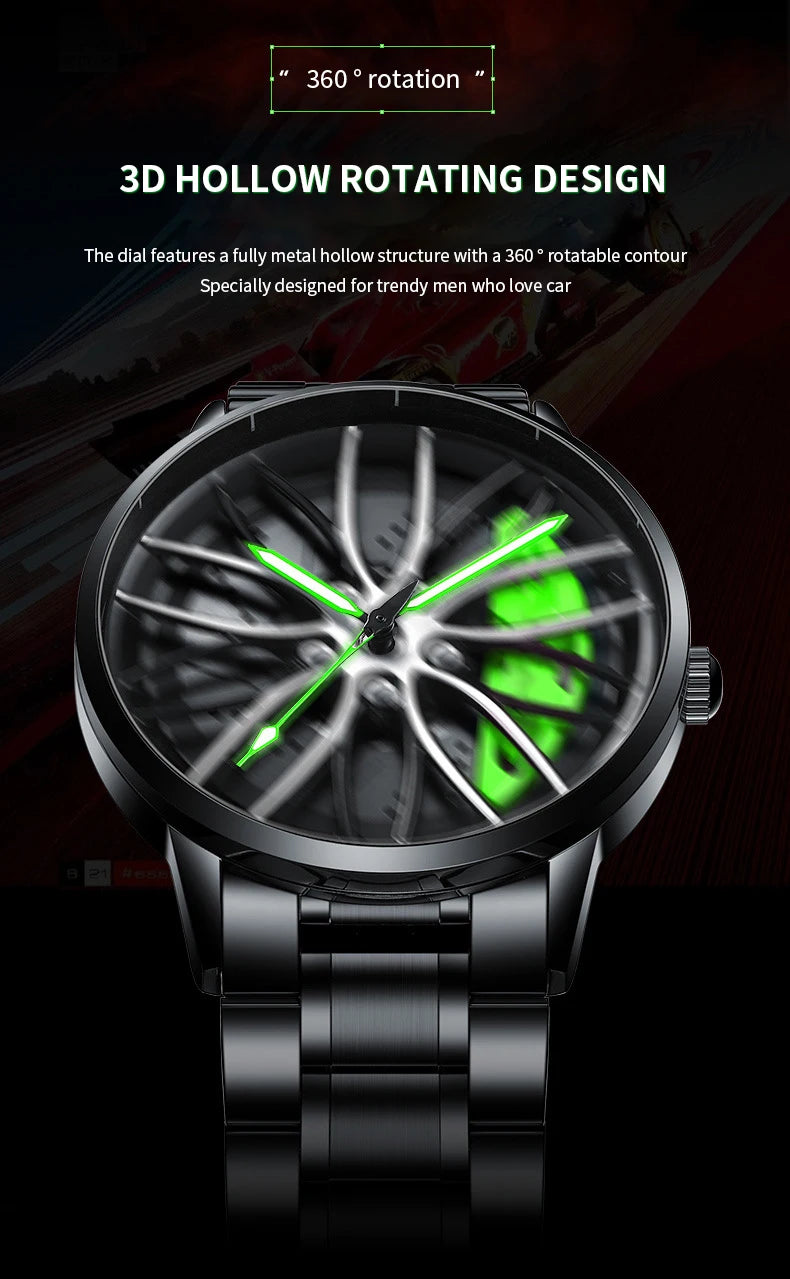 2024New Car Watch Rotating Dial Quartz Movement Stainless Steel VA AV VOOM Top Brand Sports Style Black Wrist Watch Reloj Hombre