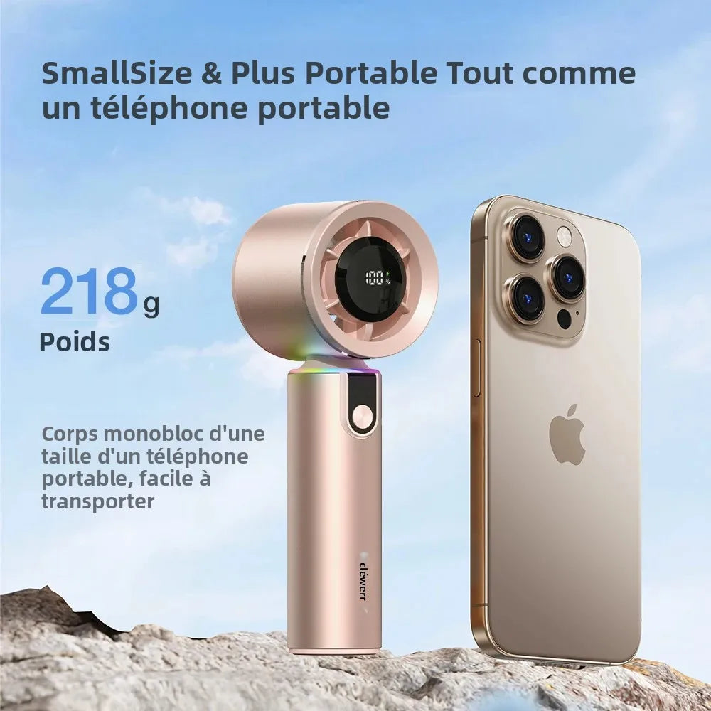 Portable Handheld Turbo Fan with LED Screen 5 Adjustable Speed Levels High Wind Cooling USB Rechargeable Summer Outdoor 4000mAh