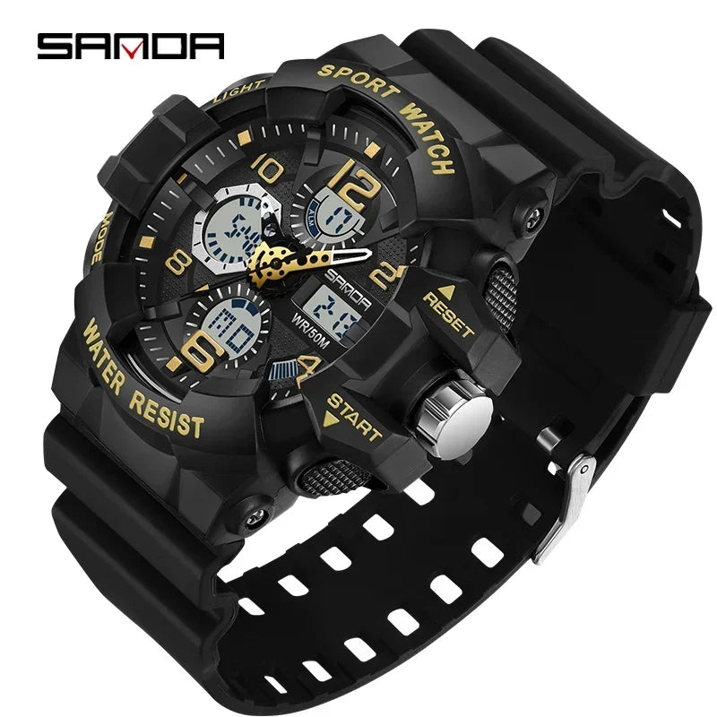 SANDA 3168 White Sport Watch  LED Digital 50M Waterproof Watch Men Multifunction Clock Relogio Masculino Men Military Watches