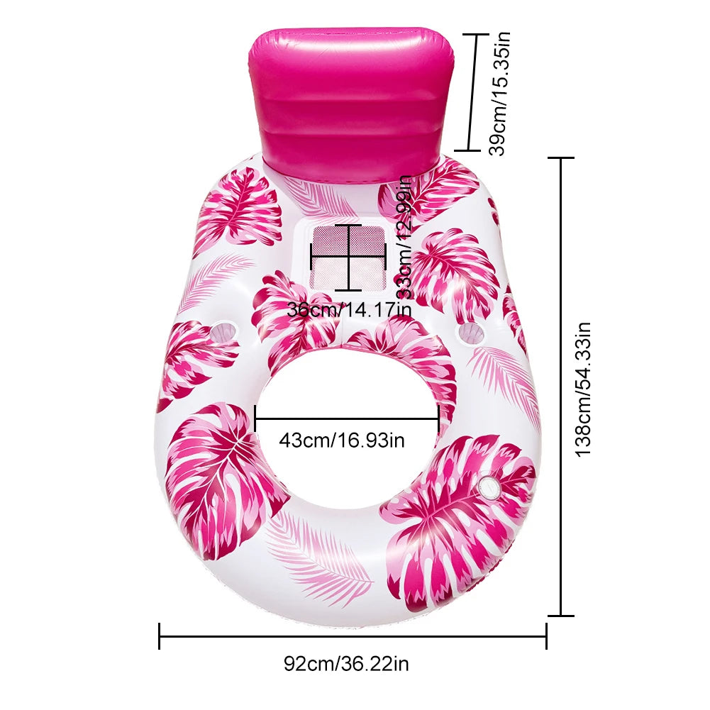 Pool Lounge Float Inflatable Pool Floats Comfortable Pool Float Lounger with Cup Holder Water Floating Recliner for Pool Beach