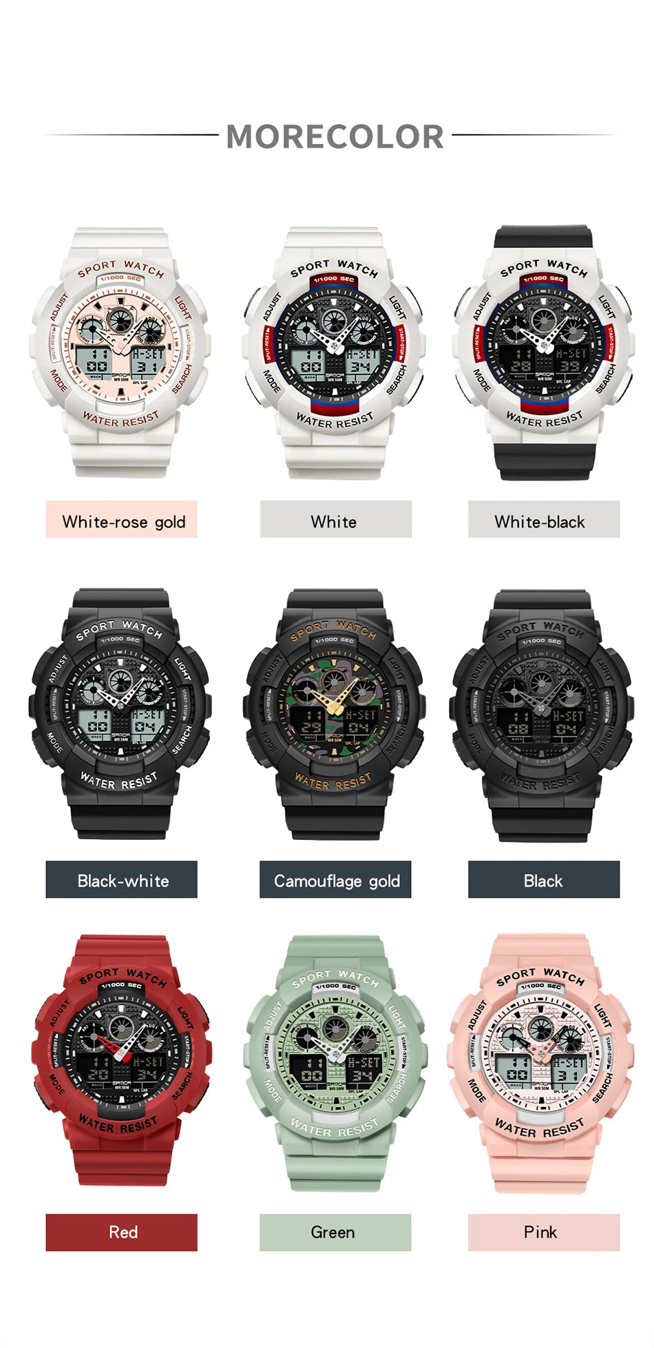 Sport Watch Men Luxury Double Time Electrconi Watches Women's Wristwatch Fashion Shockproof Stopwatch Military Sports Clock