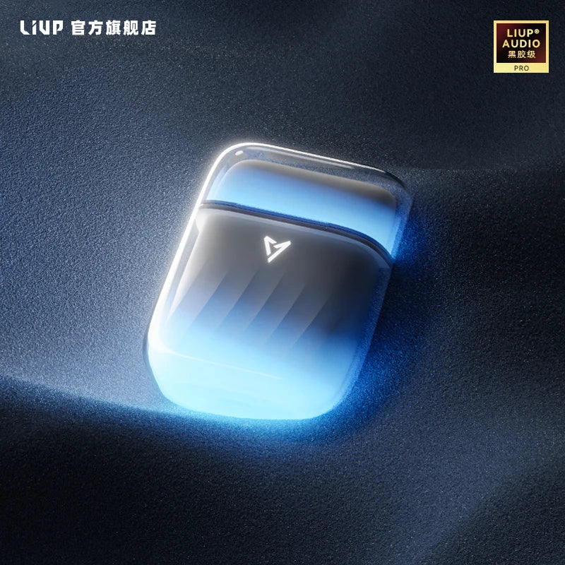 LIUP Night Light Quicksand Wireless Earphones AI Noise Reduction Luminous Transparent Glass Bluetooth 5.4 Muisc Gaming Headphone