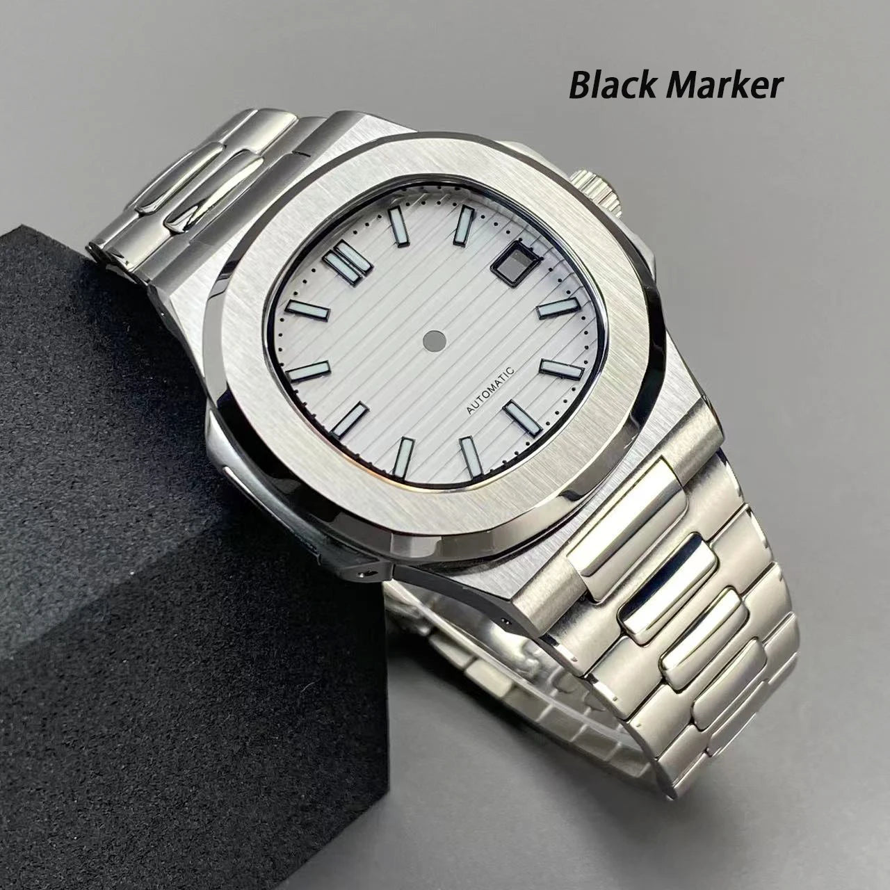 40mm NH35 Square Watch Case with Green Luminous Single Date Dial for Nautilus Style Watches Fit NH35 NH36 NH38 Movements