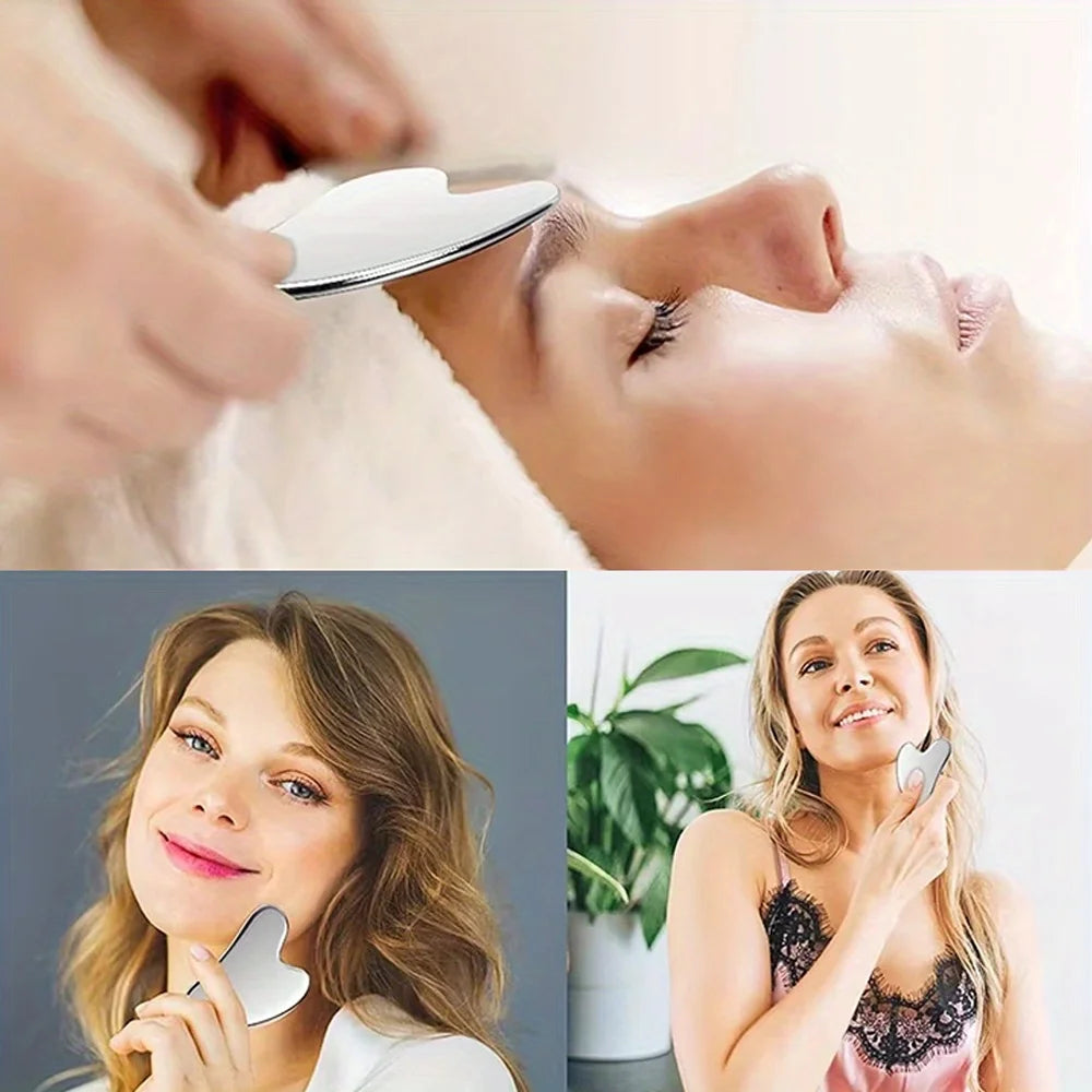 Soothing and Cooling, Stainless Steel Gua Sha Facial Massager - Cooling Eye and Face Tool for Firming, Jawline and Relaxation