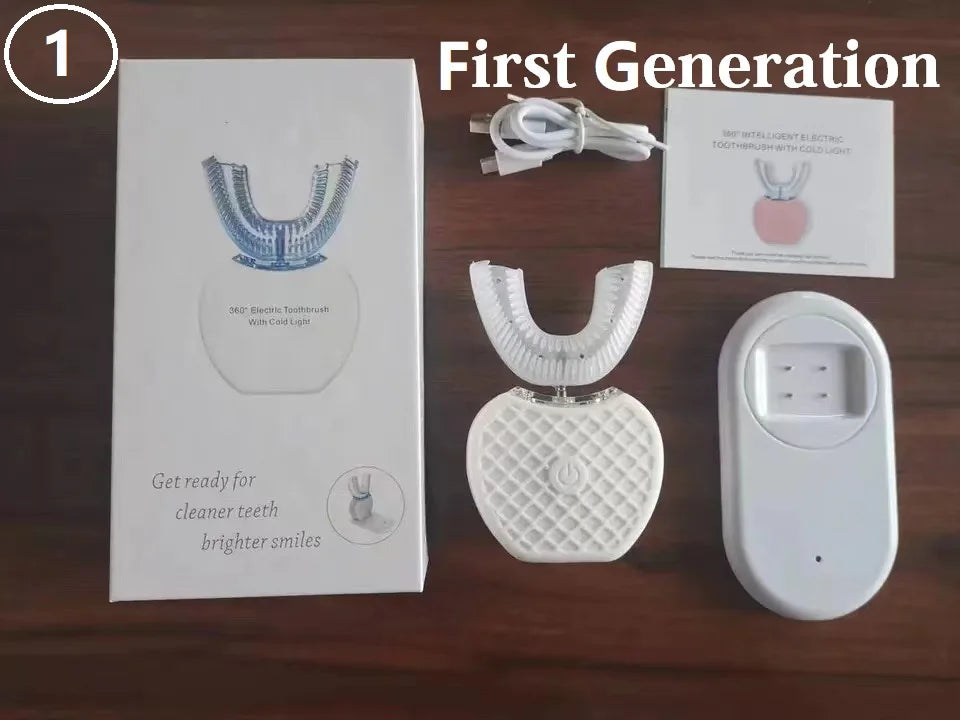 U Shape 360 Degree Automatic Lazy Sonic Electric Toothbrush Cold Blue Light Tooth Whitening Tool Ultrasonic Tooth Cleaner Brush