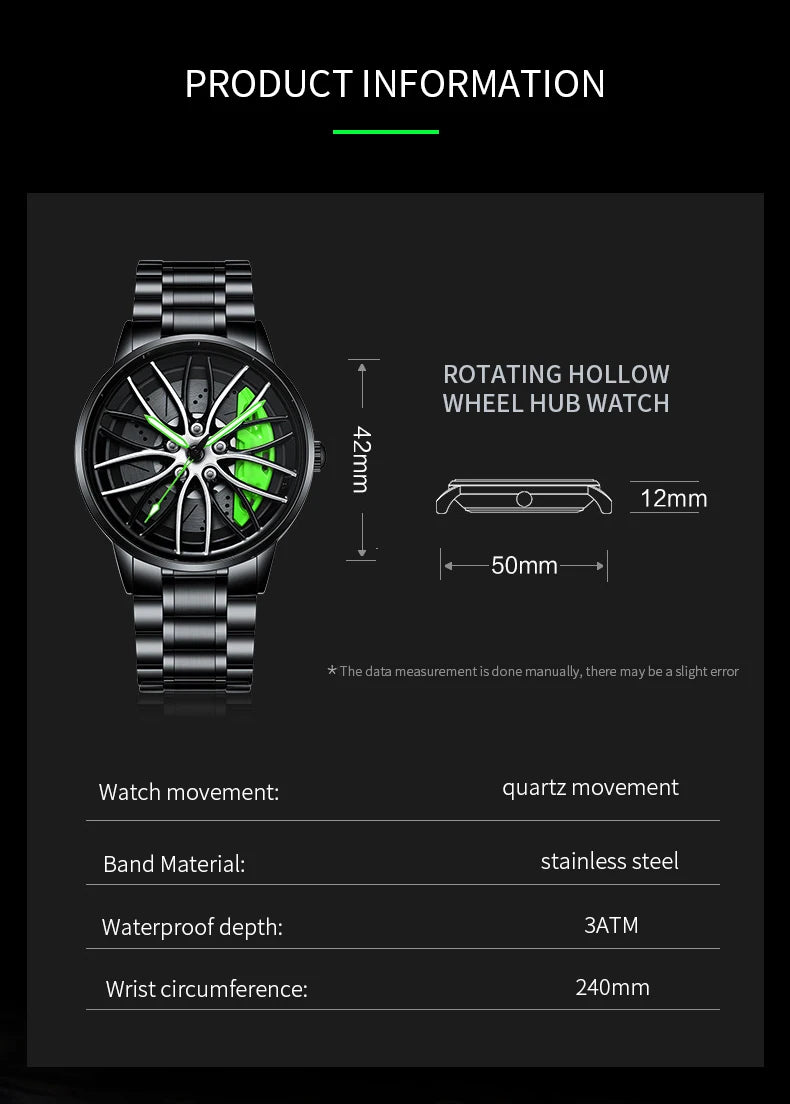 2024New Car Watch Rotating Dial Quartz Movement Stainless Steel VA AV VOOM Top Brand Sports Style Black Wrist Watch Reloj Hombre