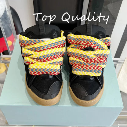 Men's Women's Casual Shoes sports shoes Thick tongue Colorful shoelace Matching  leather material Splicing color design