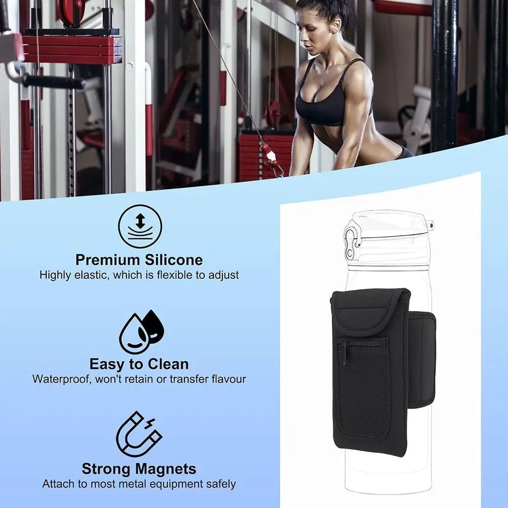 Magnetic Gym Water Bottle Bag Holder, Built-in Magnet for Easy Attachment to Metal Surface, Magnetic Bottle Sleeve Pouch
