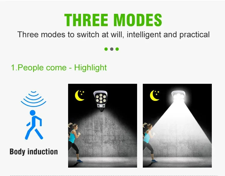 Security Dummy Camera Lamp 77 LEDs Motion Sensor Solar Night Lights Waterproof 3 Lighting Modes Home Porch Garden FloodLight