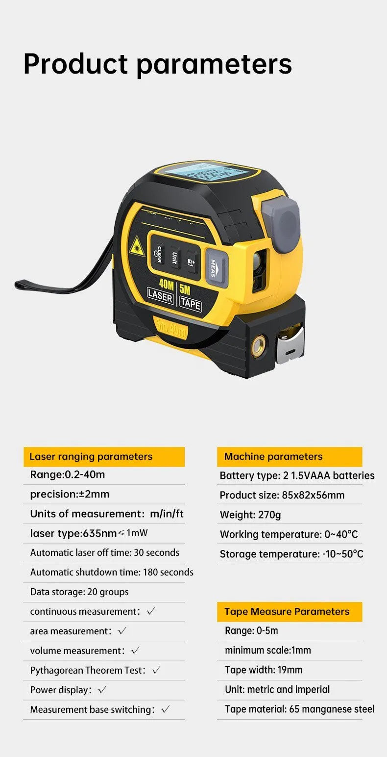 3 In 1 Laser Rangefinder 40 M / 60 M Distance Measurement With Backlit Display Rangefinder Scale Area / Distance Rechargeable