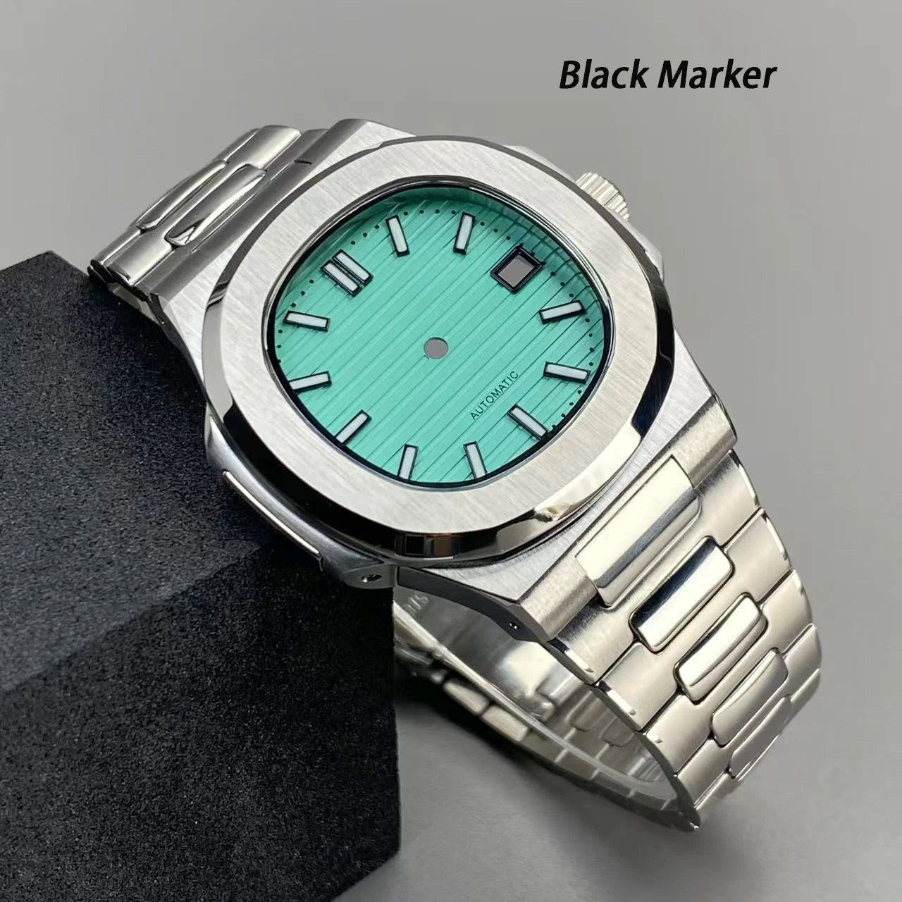 40mm NH35 Square Watch Case with Green Luminous Single Date Dial for Nautilus Style Watches Fit NH35 NH36 NH38 Movements