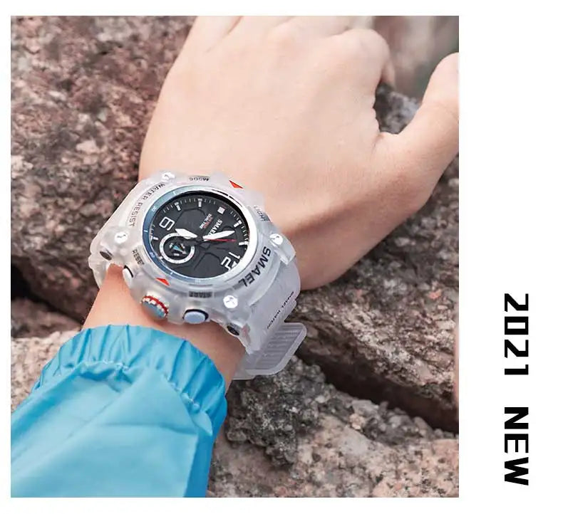 SMAEL Sport Watch Military Wristwatch for Men Alarm Stopwatch LED Digital Back Light Dual Time Display Waterproof Watch Men 8007