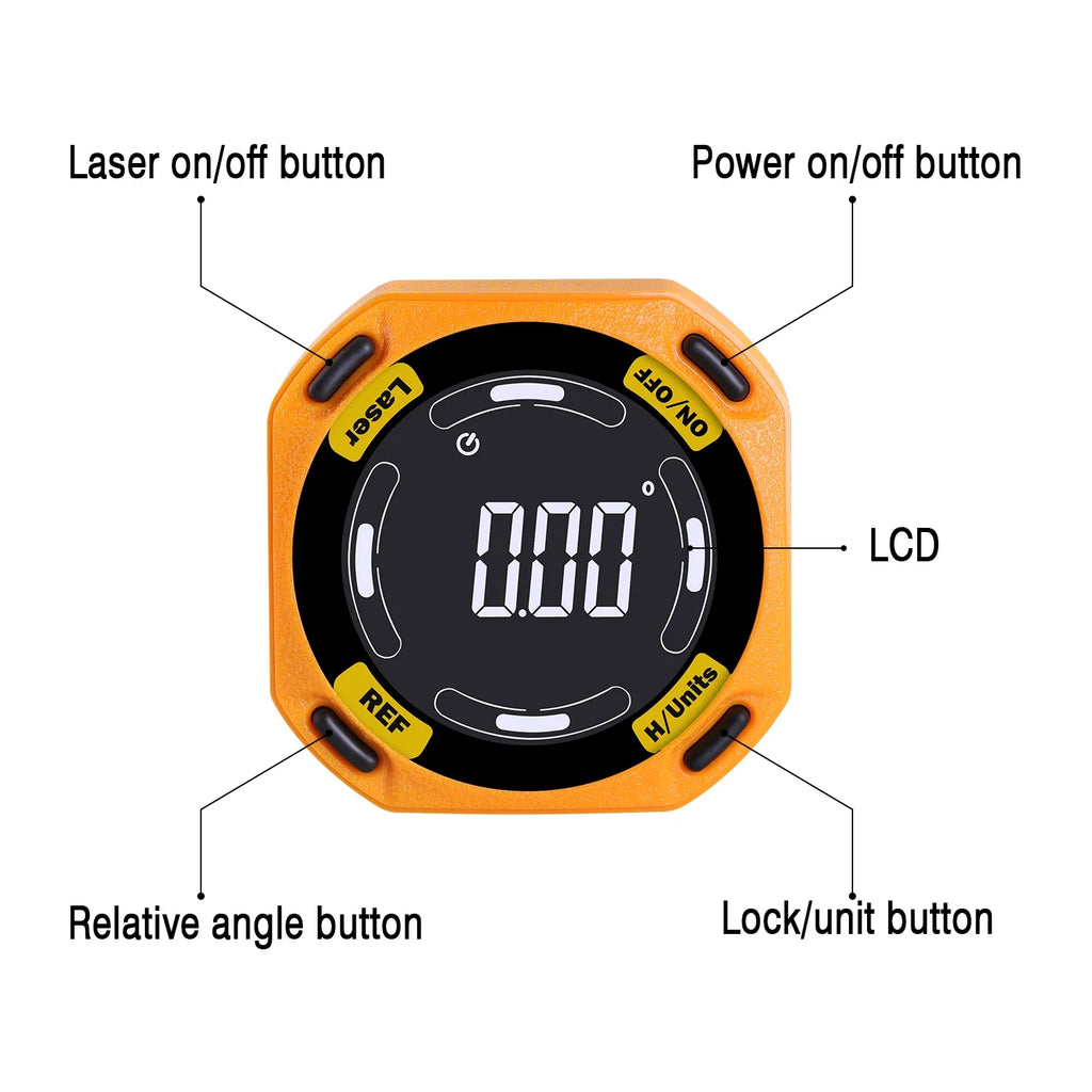 RZ Digital Inclinometer Laser Angle Finder  3-in-1 Line Protractor 4X90 Degree