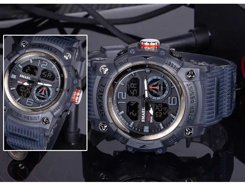SMAEL Sport Watch Military Wristwatch for Men Alarm Stopwatch LED Digital Back Light Dual Time Display Waterproof Watch Men 8007