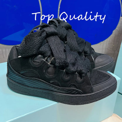 Men's Women's Casual Shoes sports shoes Thick tongue Colorful shoelace Matching  leather material Splicing color design