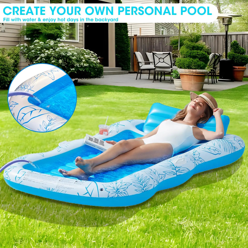 Inflatable Tanning Pool Lounger – Large (208 x 137 cm) – Premium Pool Float with Cupholders and Removeable Pillow, Palm Pattern