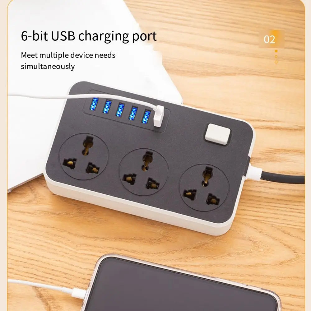 UK EU US Outlet Power Strip 2m Extension Cord 3-Outlets Extended USB Socket Power Button Safe Universal Plug Electrical Socket