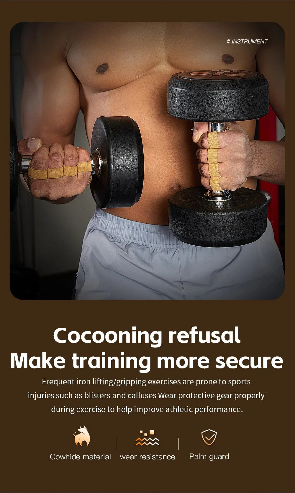 1Pair Leather Weight Lifting Training Gloves Palm Protection Breathable Gym Gloves Grips Anti-Skid Thicken