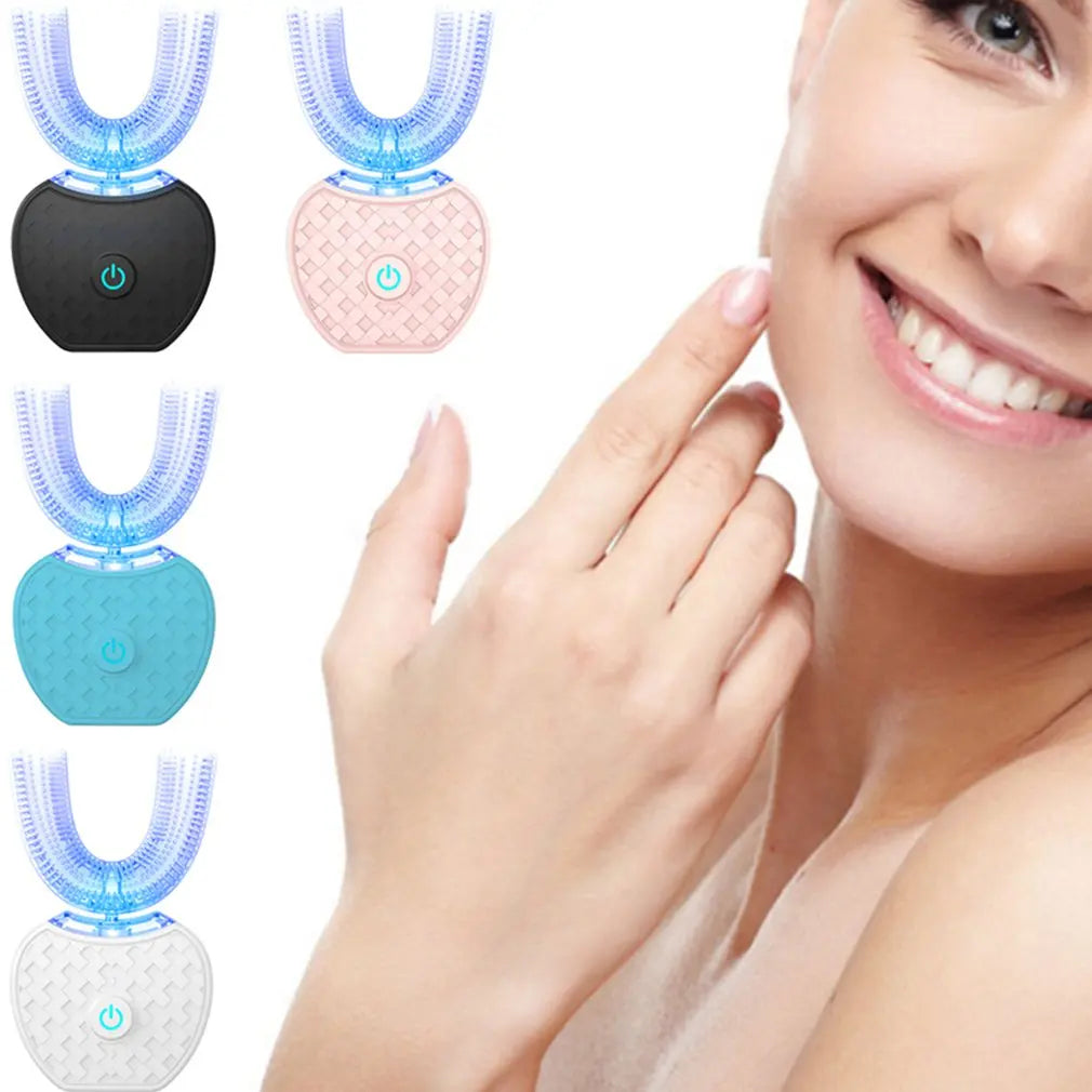 U Shape 360 Degree Automatic Lazy Sonic Electric Toothbrush Cold Blue Light Tooth Whitening Tool Ultrasonic Tooth Cleaner Brush