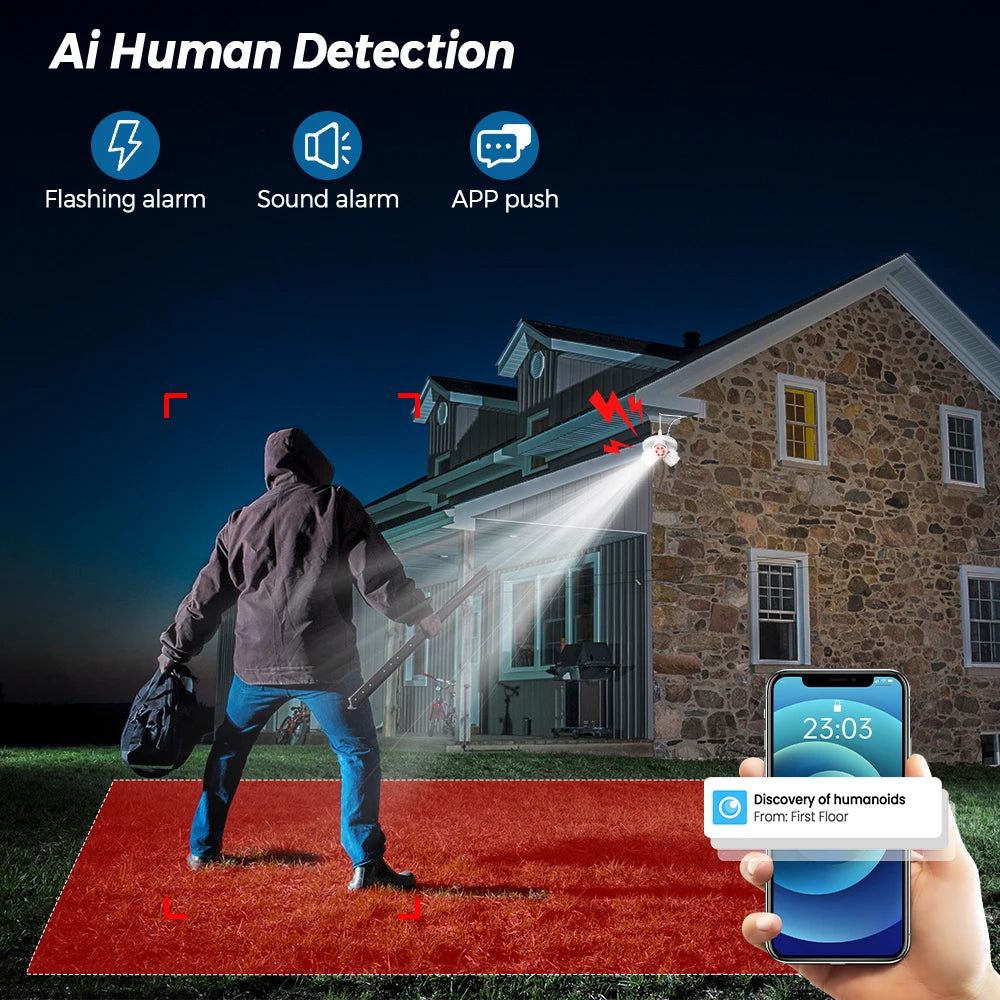 Smart 15MP Triple-Lens Bulb Security Camera 360° PTZ Auto Tracking 15MP 9MP Night Vision WiFi Waterproof CCTV 3-Screen View