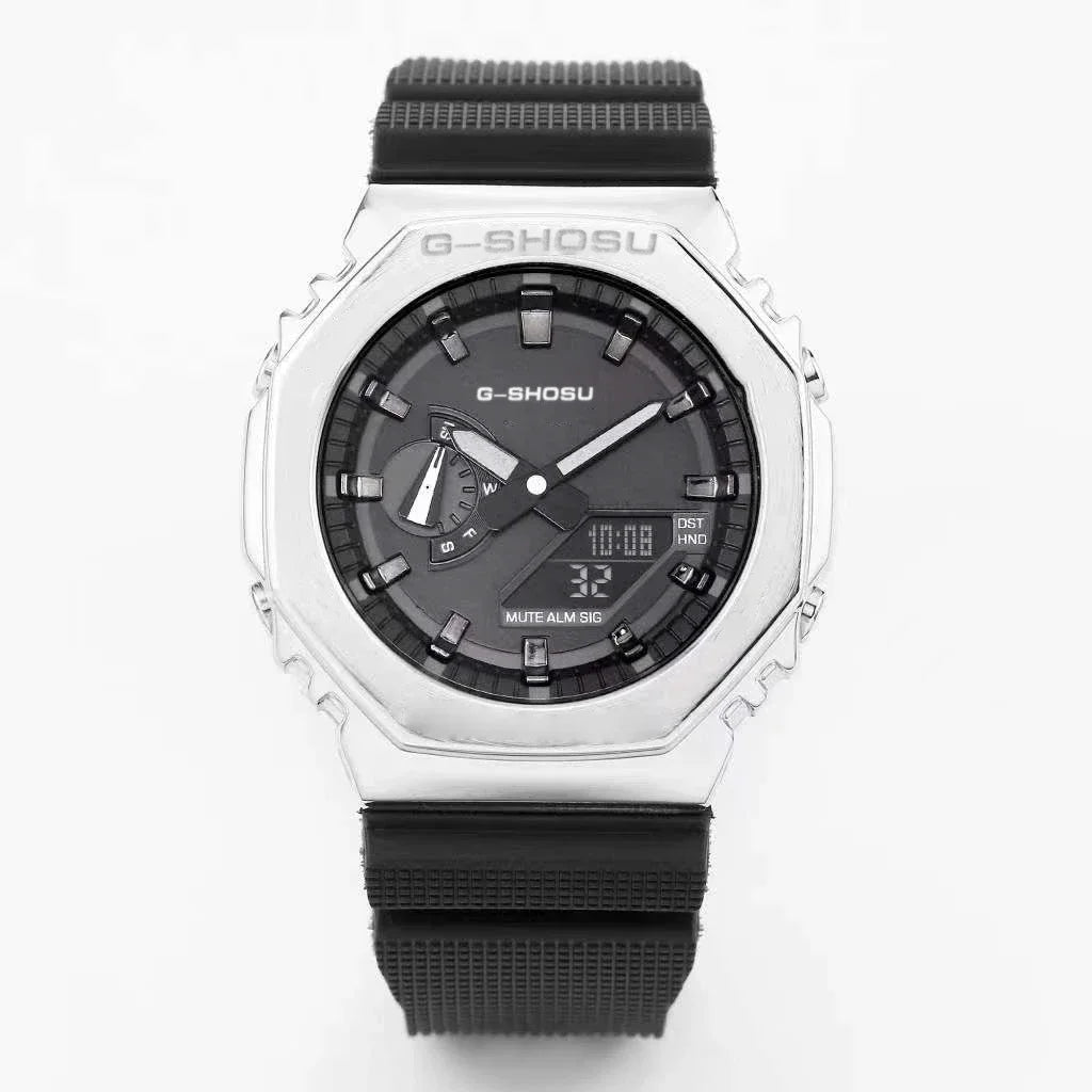 Unisex Sports Electronic Watch Alloy Dial World Time Full Function LED Dual Display Auto Light Shockproof