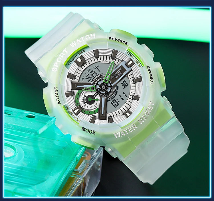 Sanda new 3029 watch luminous fashion personality Electronic Watch fluorescence watch Shell Man Watch