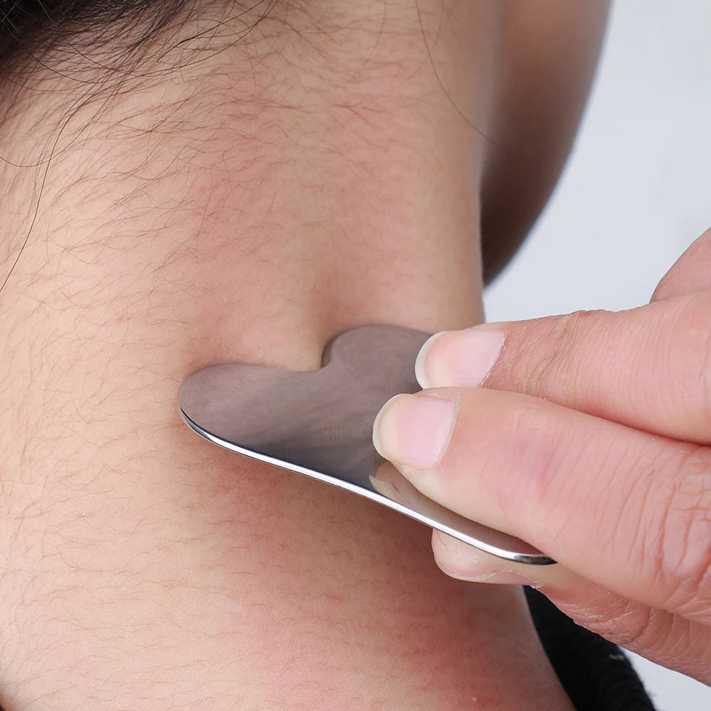 Stainless Steel Gua Sha Scraper Heart Shape Massage Board Face Neck Body Relaxation Facial Scraping Plate SPA Beauty Tools