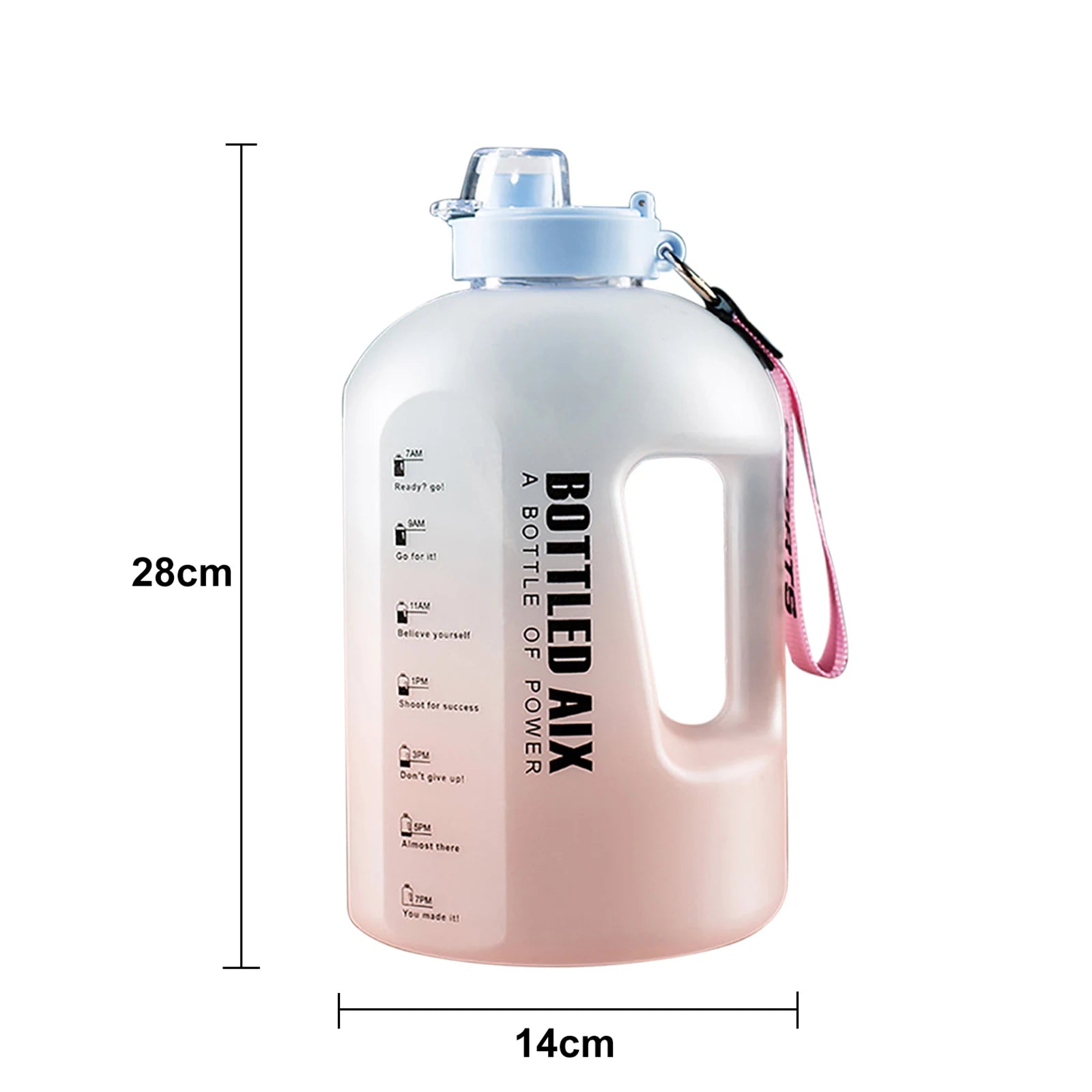 2200ML Large Capacity Water Bottle Gradient Color Time Marker with Handle Strap Wide Mouth Opening Outdoor Sport Fitness Gym Cup