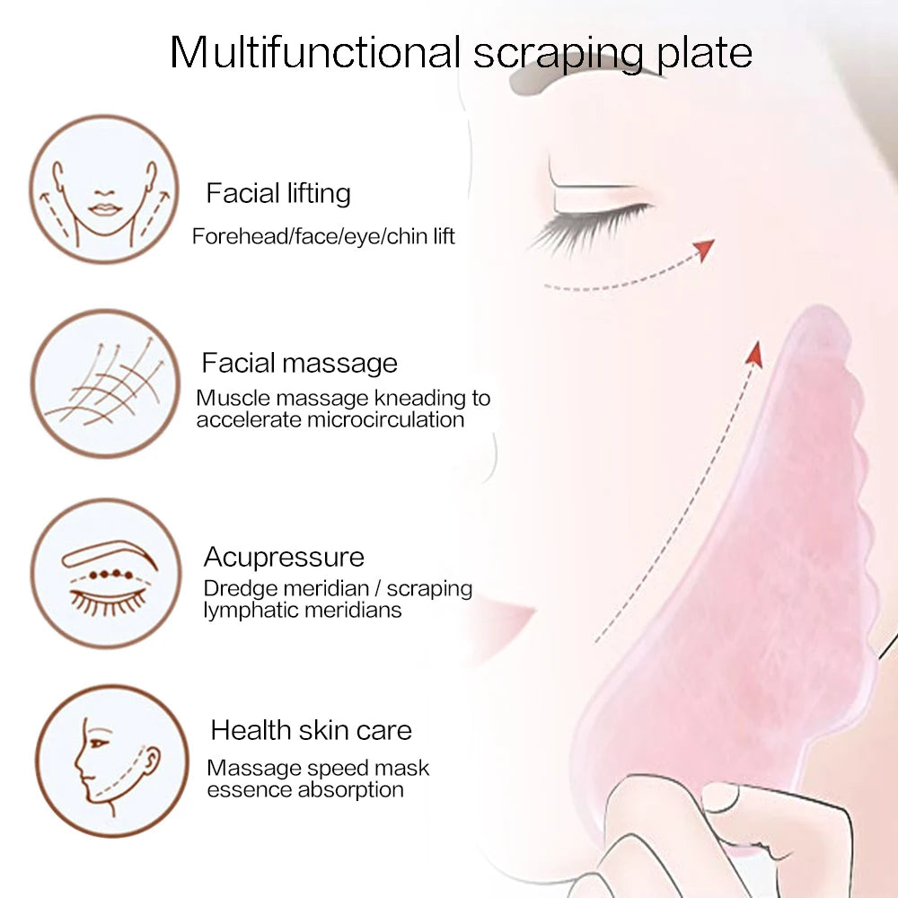 Gua Sha Massage Tool for Scraping Facial and Body Skin Massage Made of Rose Quartz Stone for Acupressure Scrapper Facial Tools