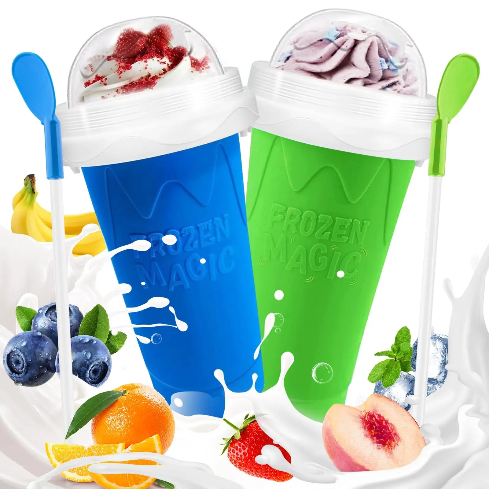 Slushie Cup DIY Magic Slushy Maker Cups Portable Cup for Juices Milk and Ice Cream Make Double Layers Silica with Lid Straw