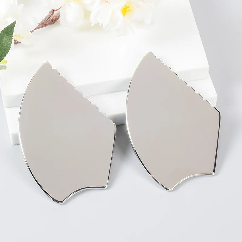 Gua Sha Facial Tool, Stainless Steel GuaSha Massage Tool Natural Universal Facial Silver Metal Gua Sha Board for SPA Acupuncture