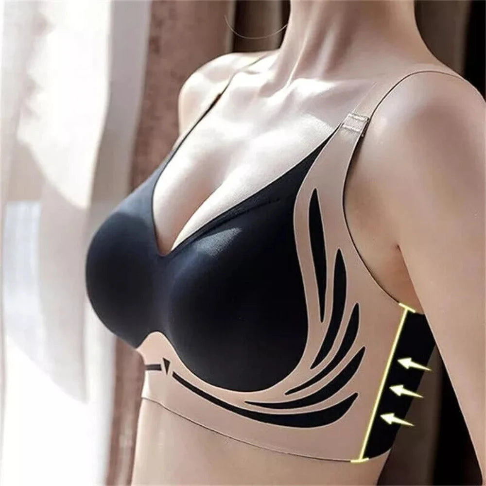 Seamless Ladies Underwear V-neck No Steel Ring Small Chest Gathered Adjustable Comfortable Thin Top Bra Breathable Gathered